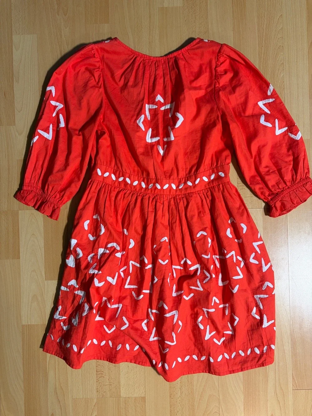 Anthropologie‎ Banjanan Red with Inlaid Embroiderey Mini Dress Poplin Cotton